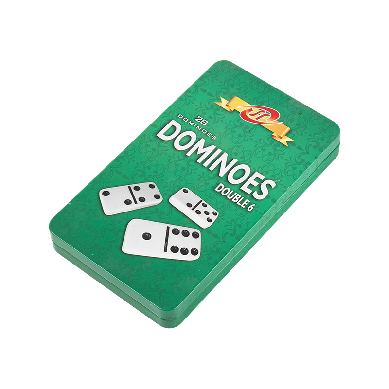 Standard dobbel seks domino i mørkeblå jernboks