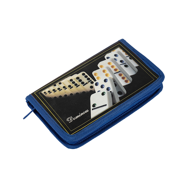 Bærbare doble seks dominoer i Blue Canvas Case